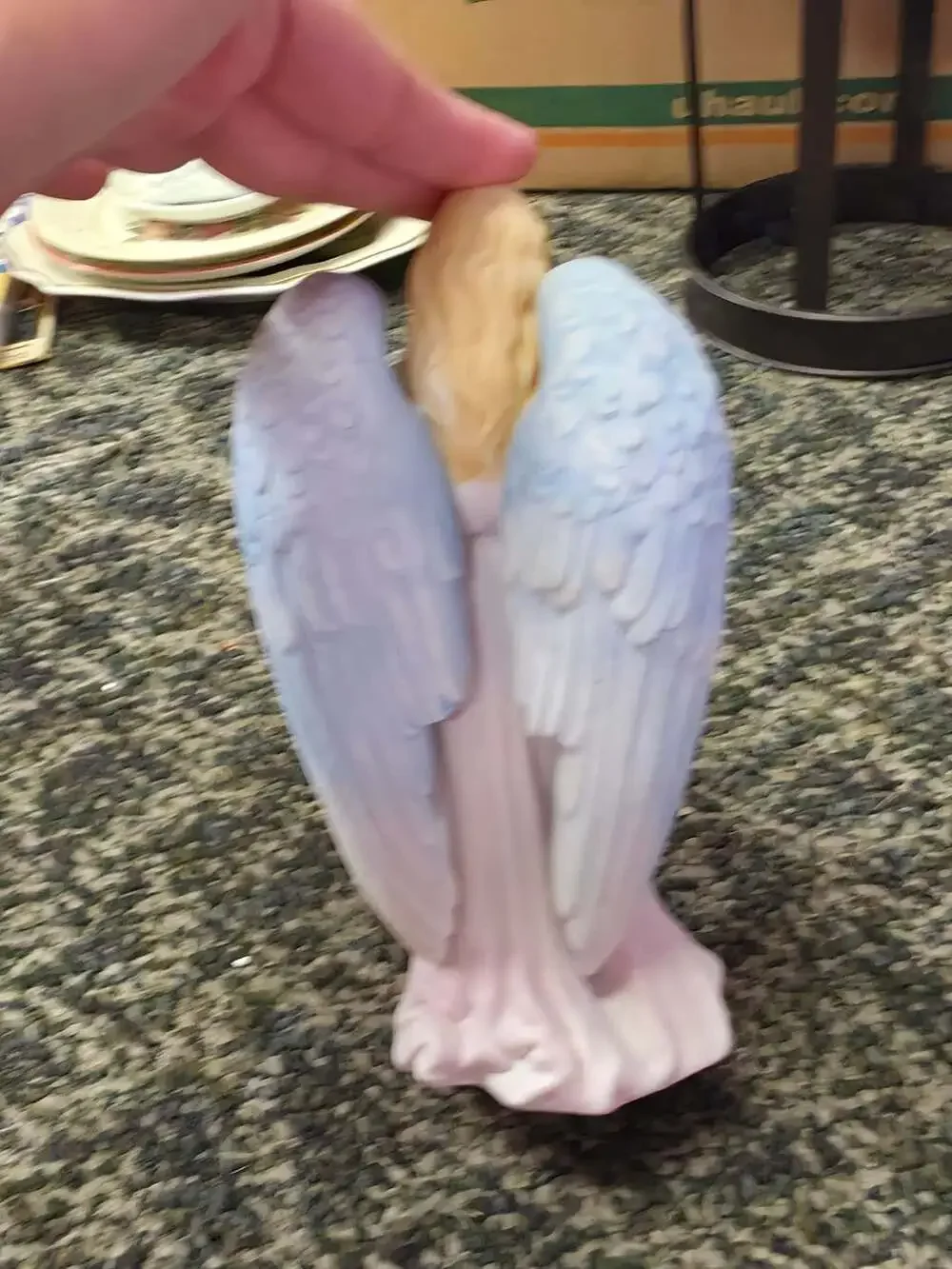 Porcelain Angel Figurine Blue Wings 8 Inch